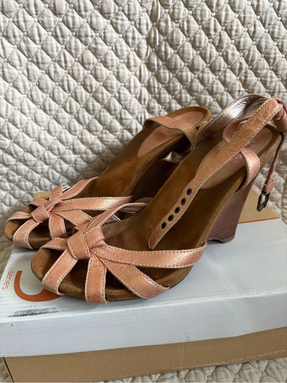 Cole Haan Peach/Blush Suede Knot Wedge Sandals